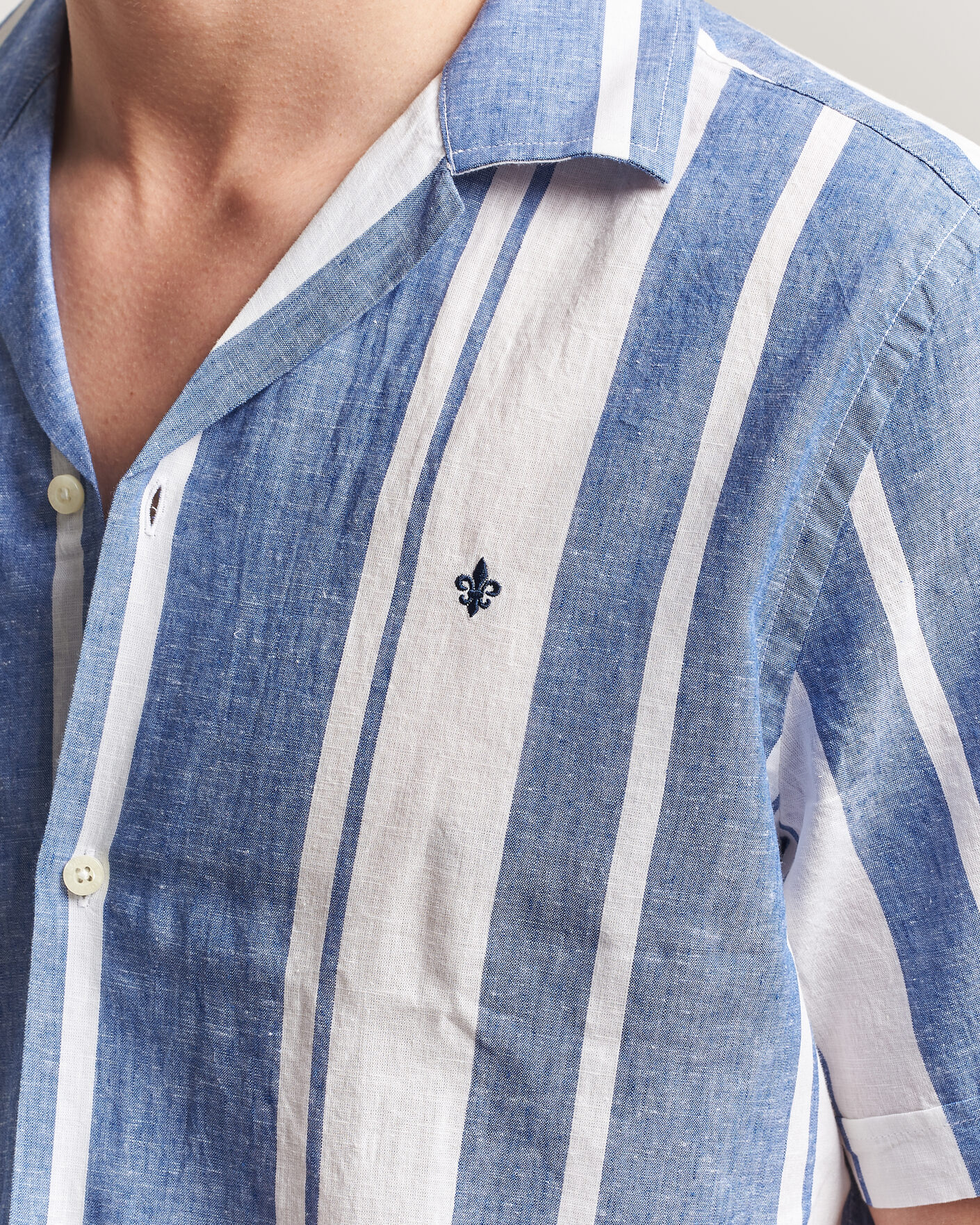 Uomini | Camicie | Morris | Resort Short Sleeve Linen Shirt Blue