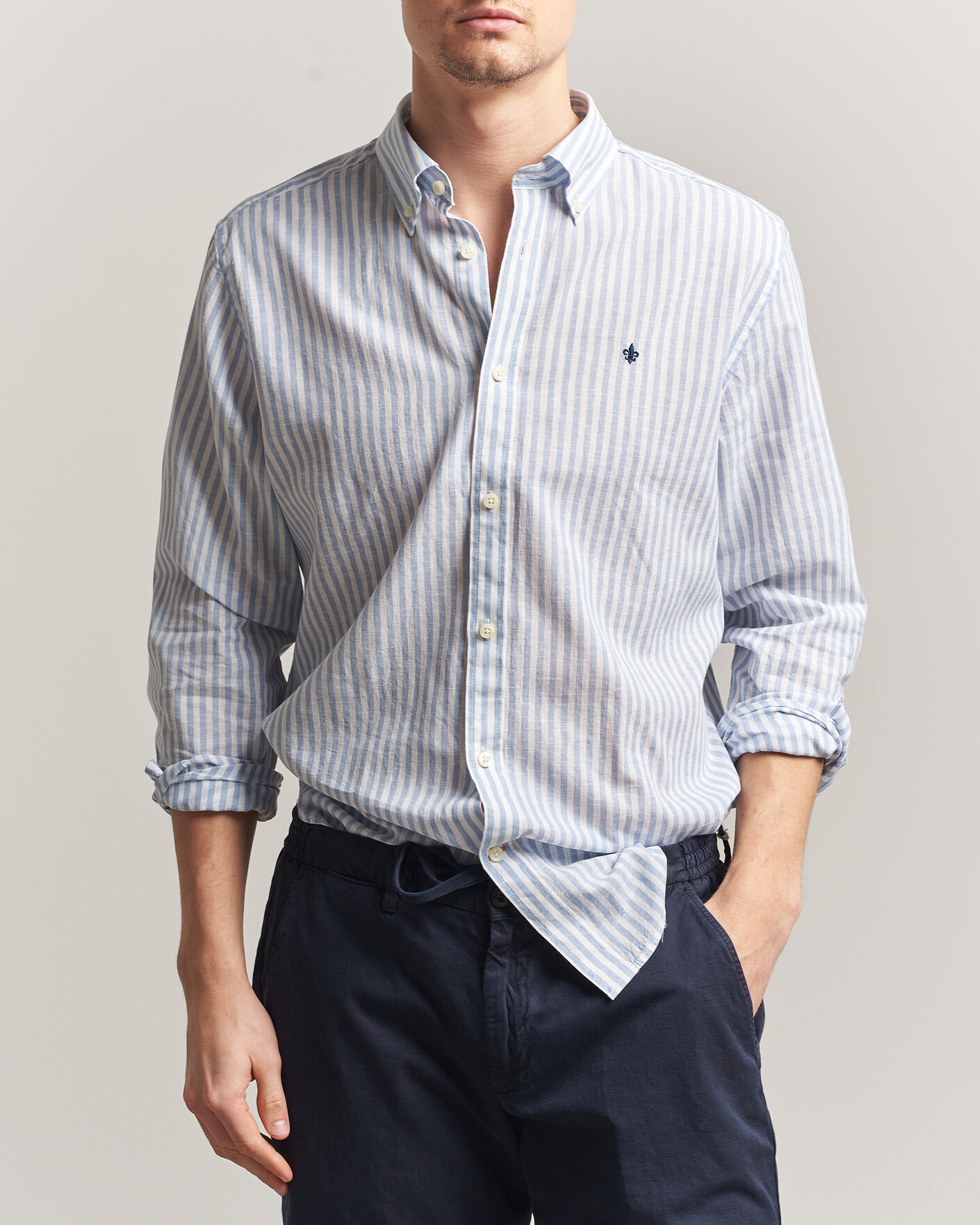 Uomini | Camicie | Morris | Douglas Striped Linen Shirt Blue/White