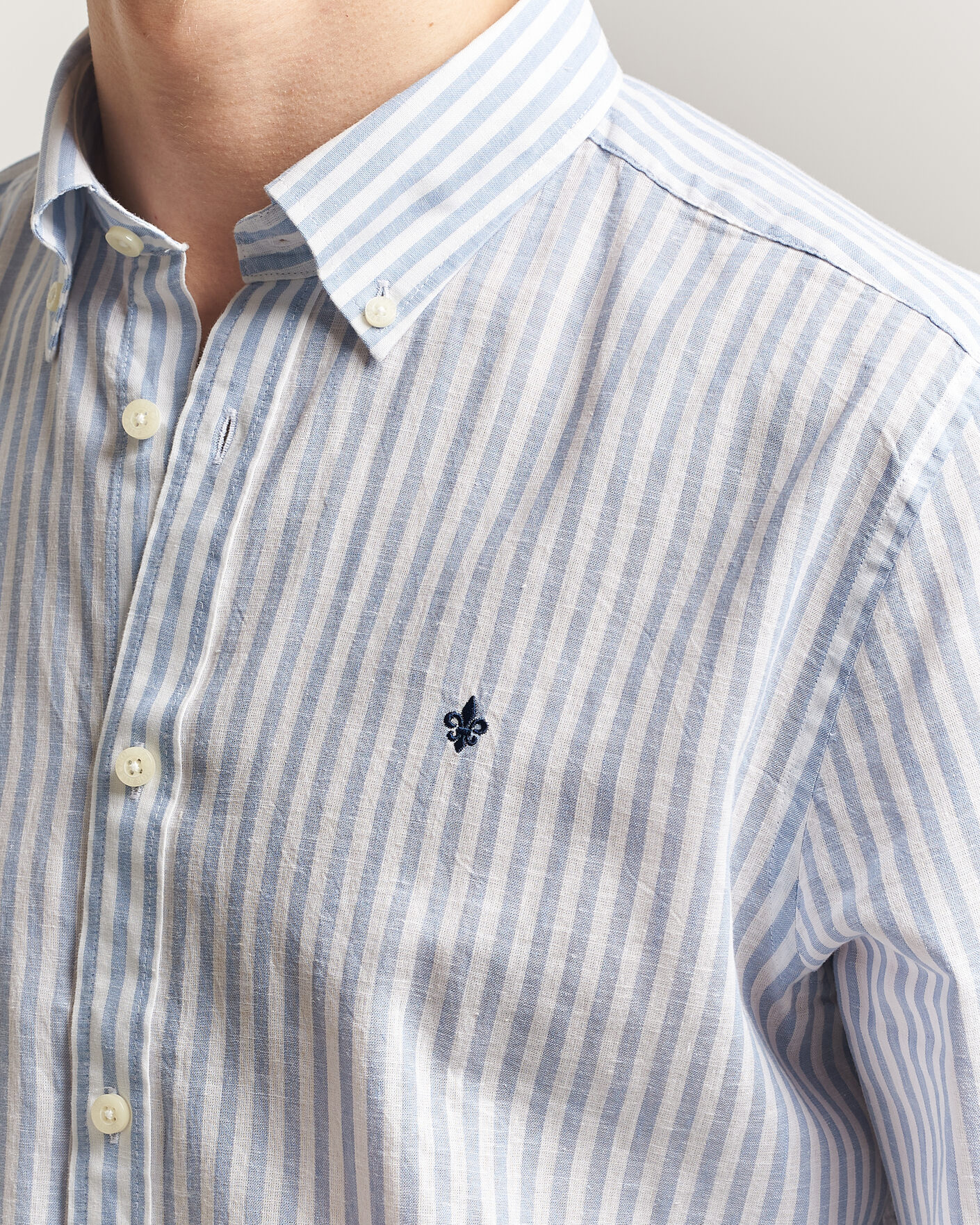 Uomini | Camicie | Morris | Douglas Striped Linen Shirt Blue/White