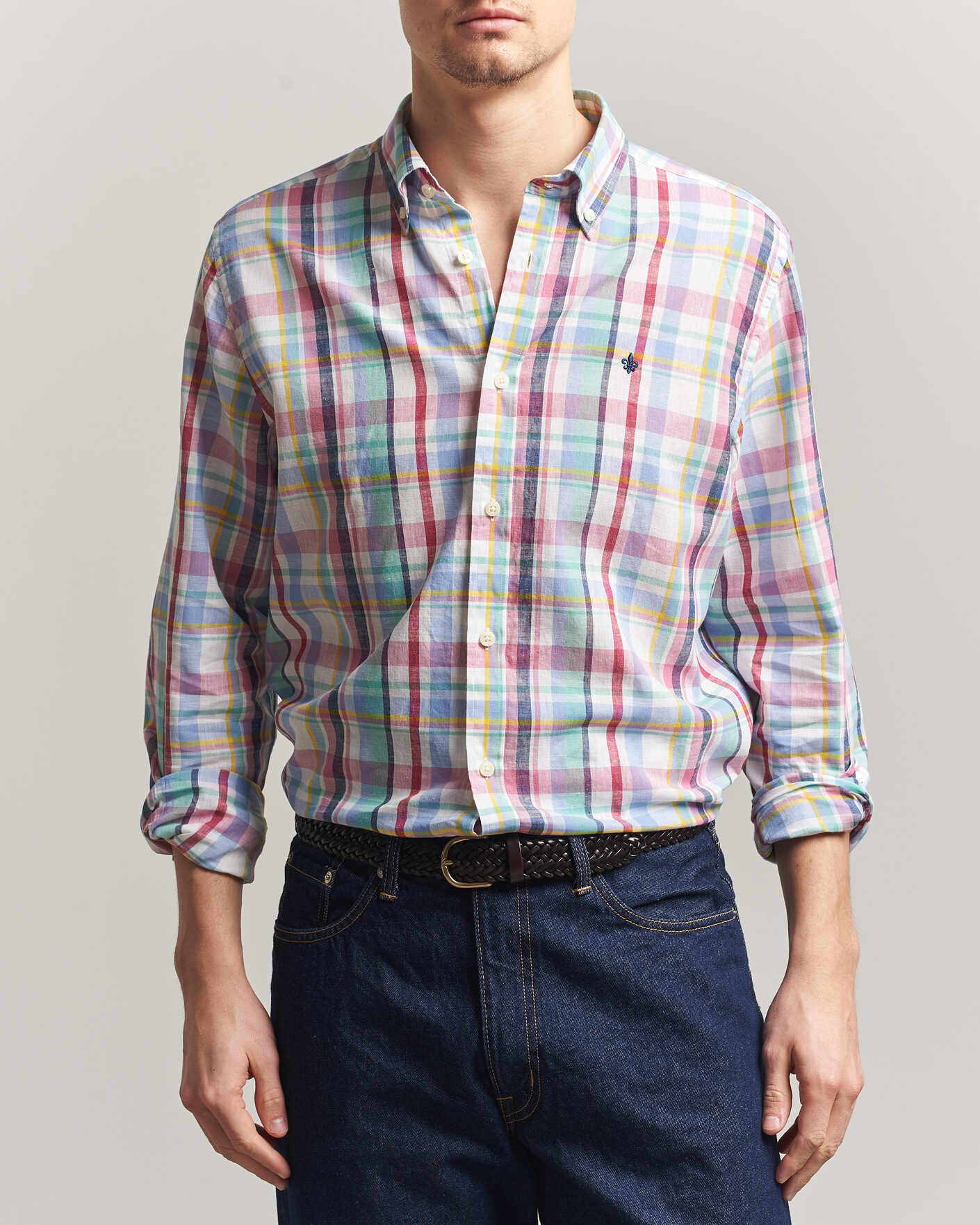 Uomini | Camicie | Morris | Preppy Check Linen Shirt Multi
