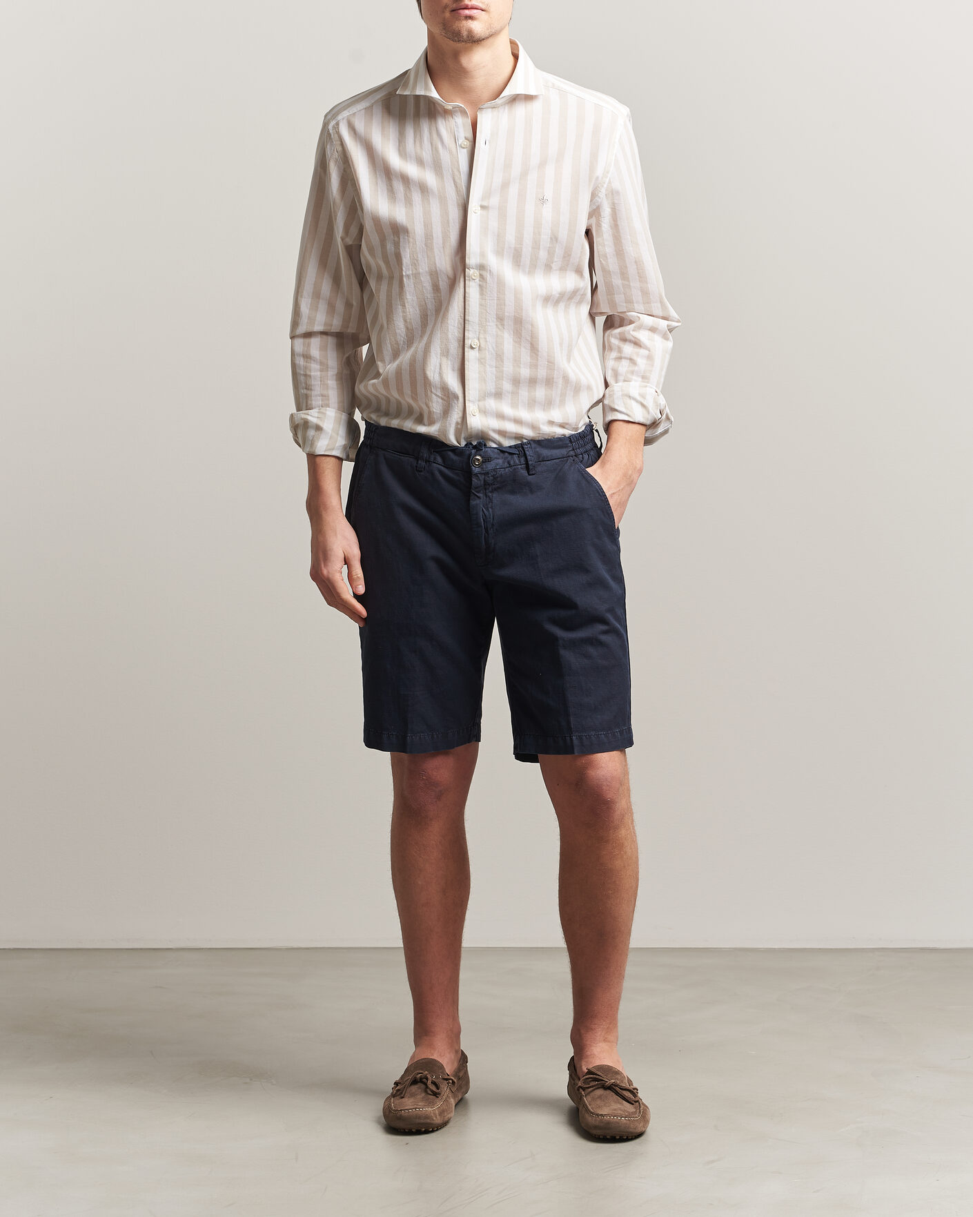 Uomini | Camicie | Morris | Summer Striped Lighweight Shirt Khaki/White