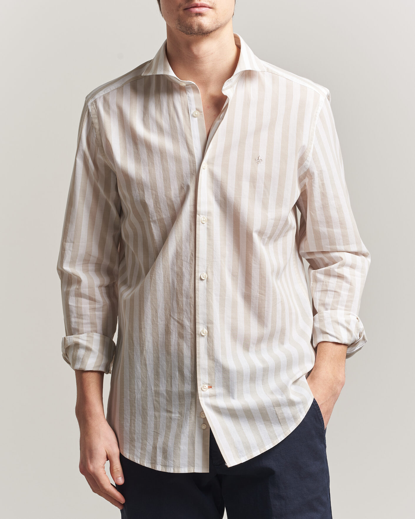 Uomini | Camicie | Morris | Summer Striped Lighweight Shirt Khaki/White