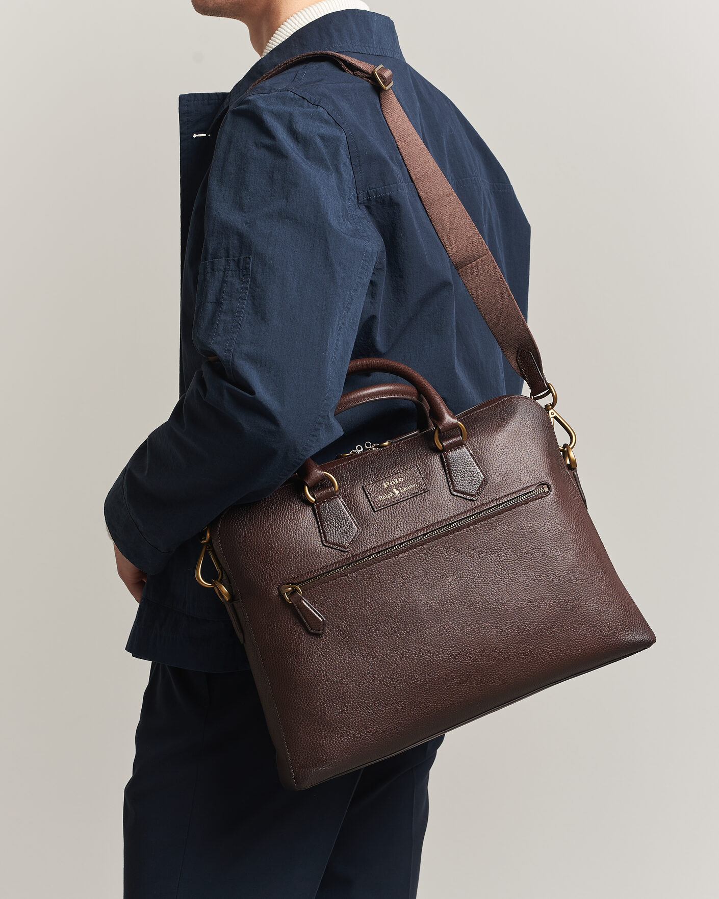 Uomini | Borse | Polo Ralph Lauren | Pebble Leather Briefcase Dark Brown