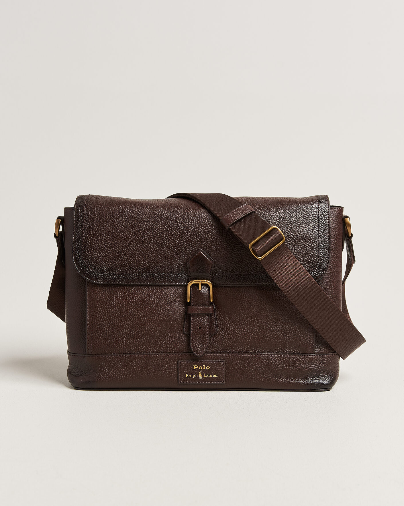 Uomini | Borse | Polo Ralph Lauren | Pebble Leather Messenger Bag Dark Brown