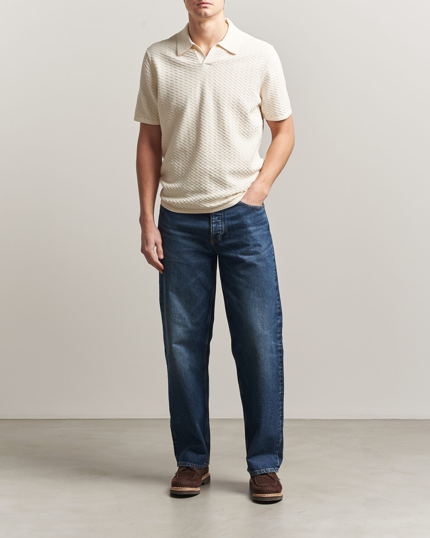 Uomini | Polo | NN07 | Paul Structured Knitted Polo Ivory