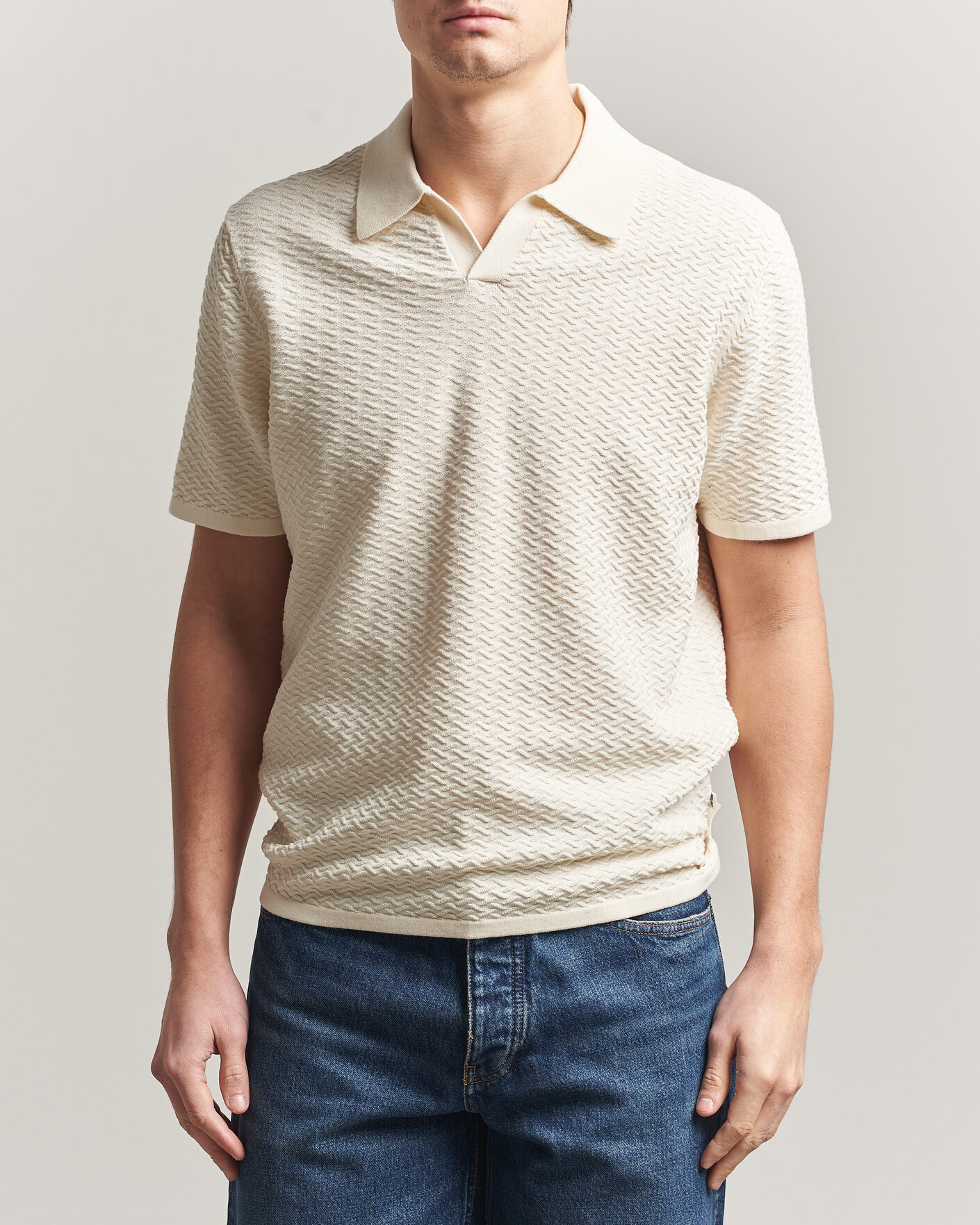 Uomini | Polo | NN07 | Paul Structured Knitted Polo Ivory