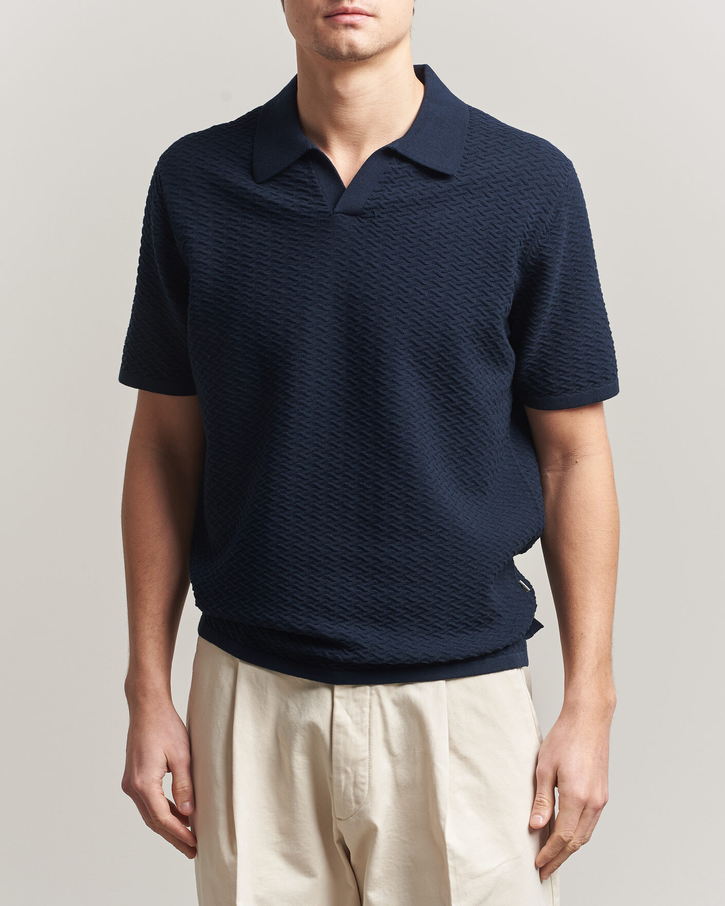 Uomini | Polo | NN07 | Paul Structured Knitted Polo Navy Blue