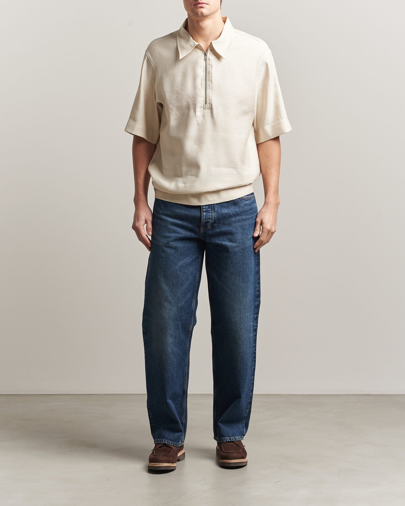 Uomini | Polo | NN07 | Bruno Linen/Viscose Half Zip Polo Ivory