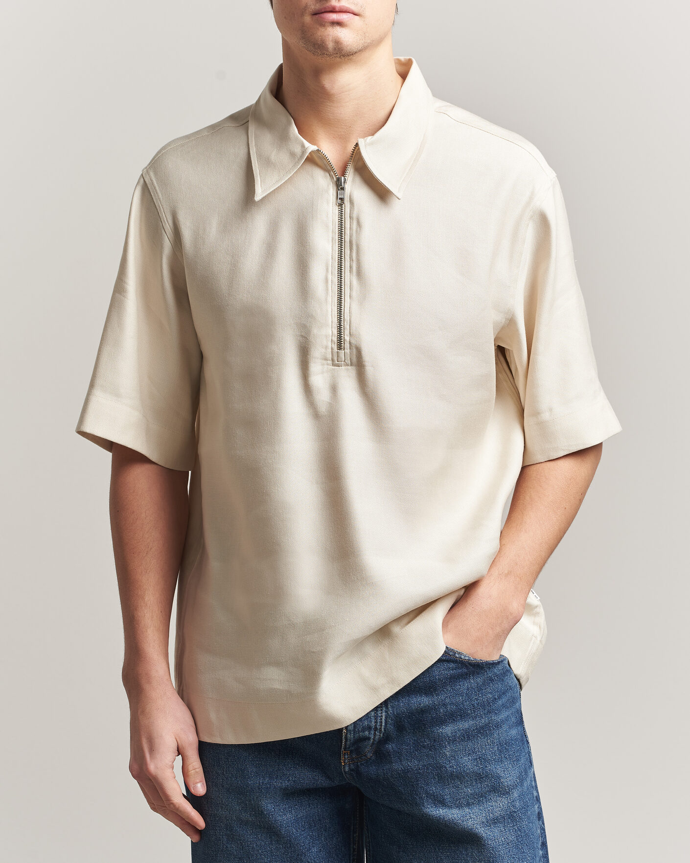 Uomini | Polo | NN07 | Bruno Linen/Viscose Half Zip Polo Ivory