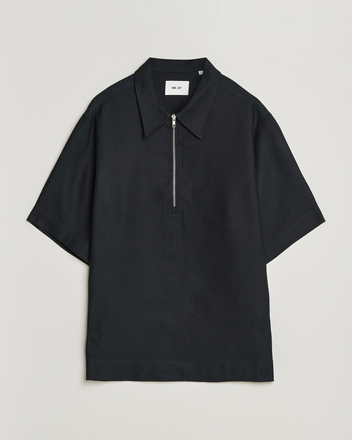 Uomini | Polo | NN07 | Bruno Linen/Viscose Half Zip Polo Black