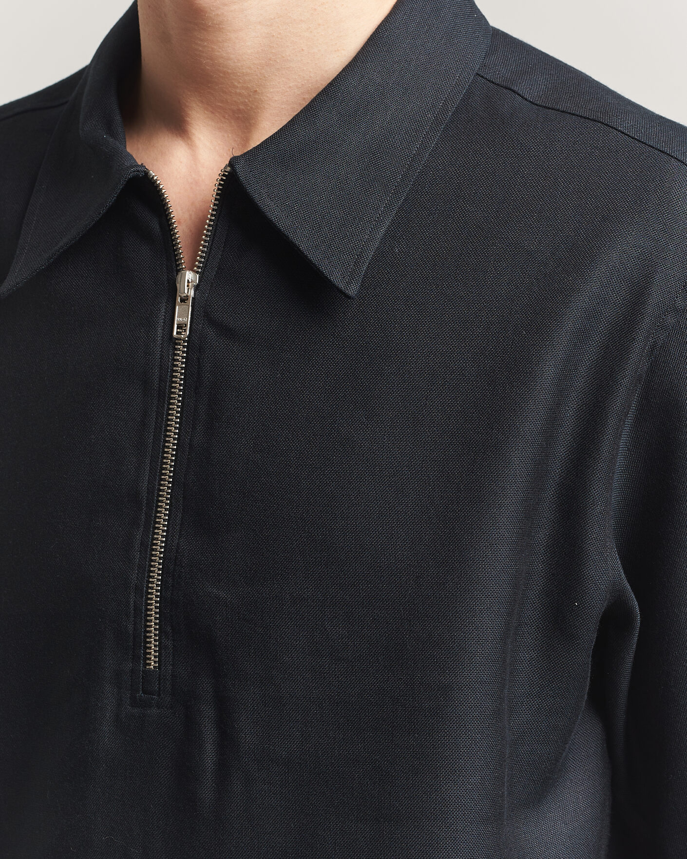 Uomini | Polo | NN07 | Bruno Linen/Viscose Half Zip Polo Black