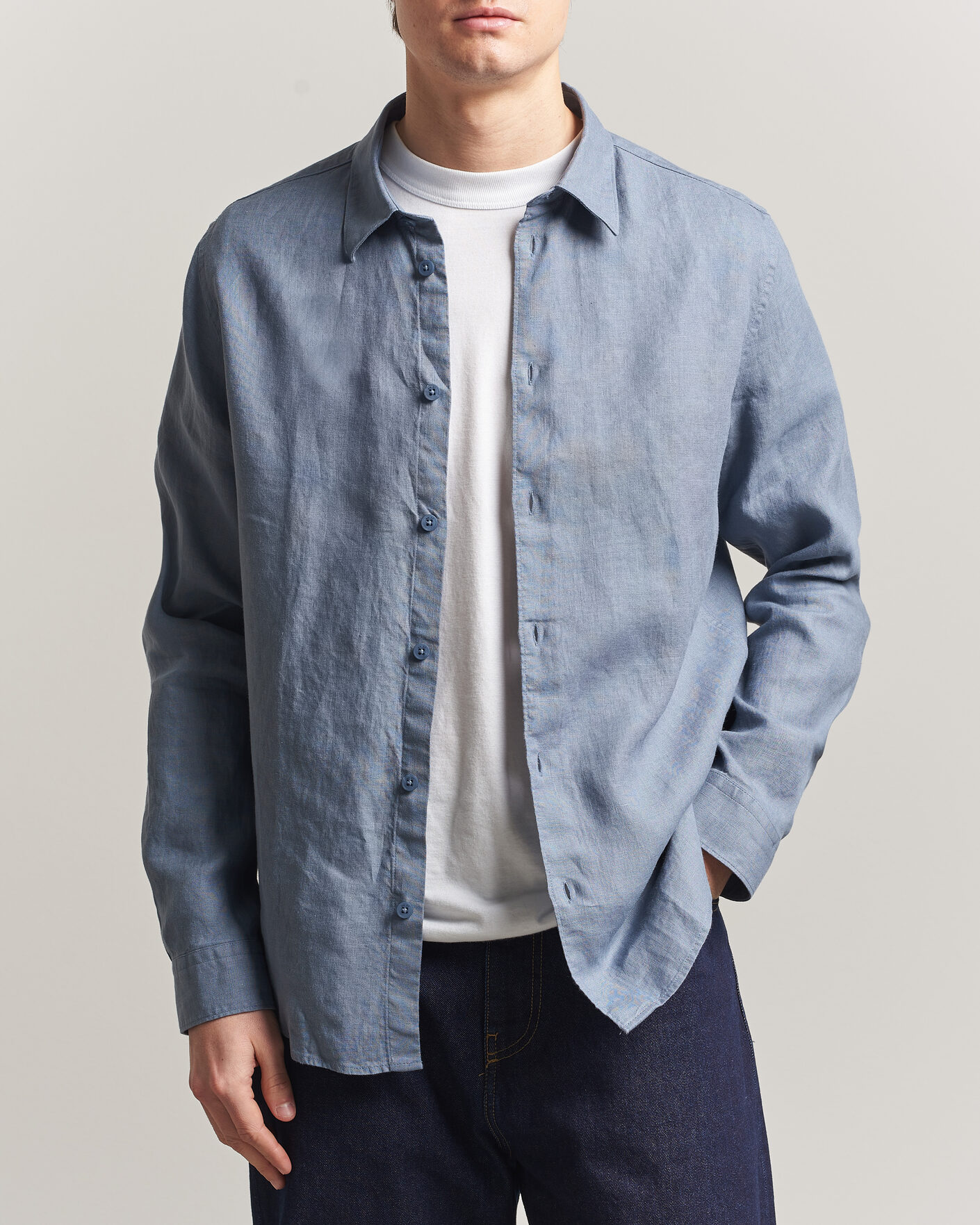 Uomini | Camicie | NN07 | Enzo Linen Shirt Stone Blue