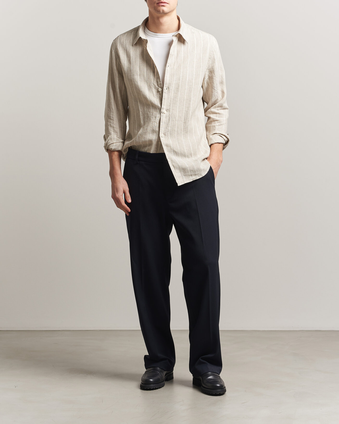 Uomini | Camicie | NN07 | Enzo Linen Shirt Oat Stripe