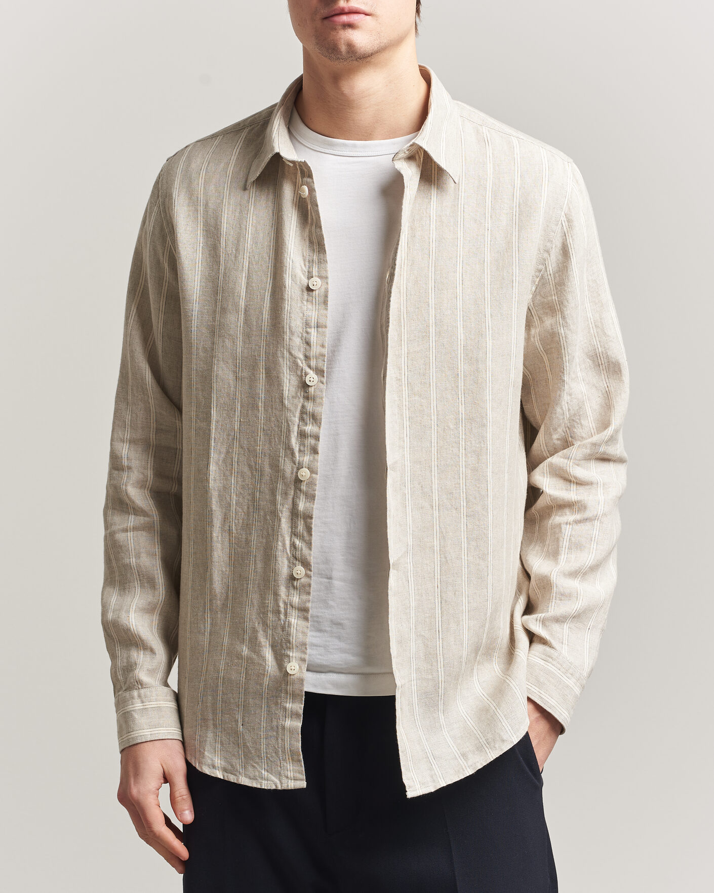 Uomini | Camicie | NN07 | Enzo Linen Shirt Oat Stripe
