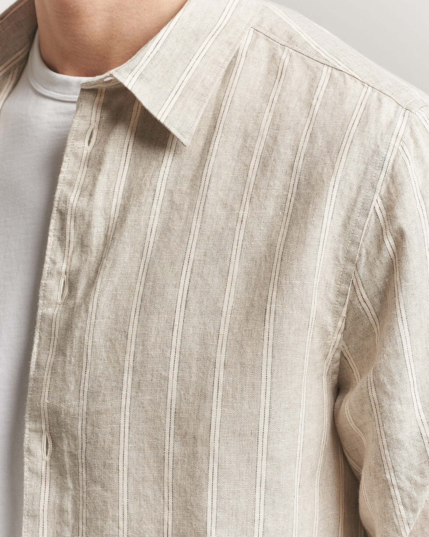Uomini | Camicie | NN07 | Enzo Linen Shirt Oat Stripe