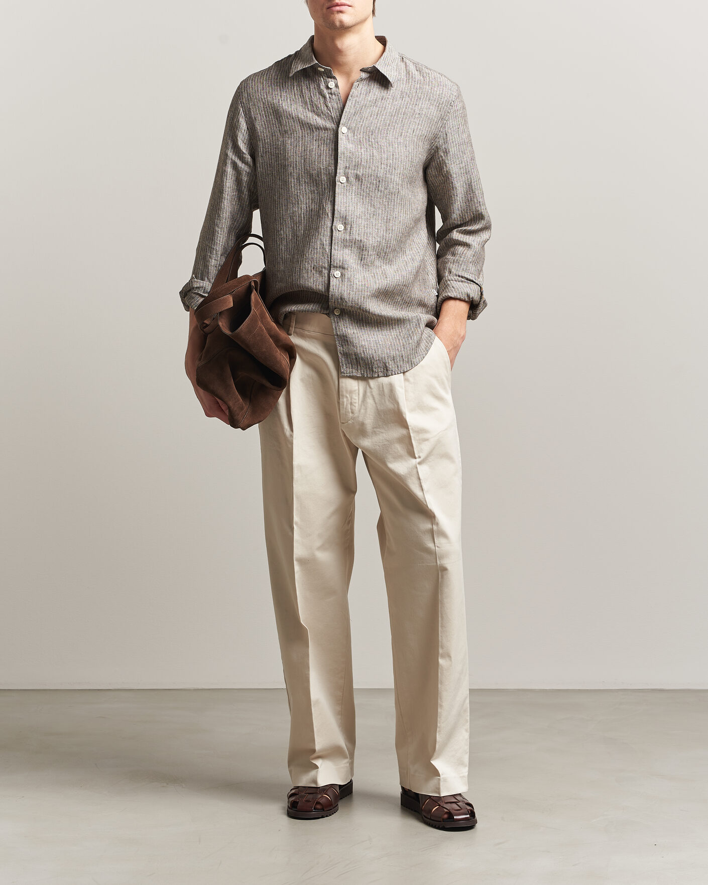 Uomini | Camicie | NN07 | Enzo Linen Shirt Clay Stripe
