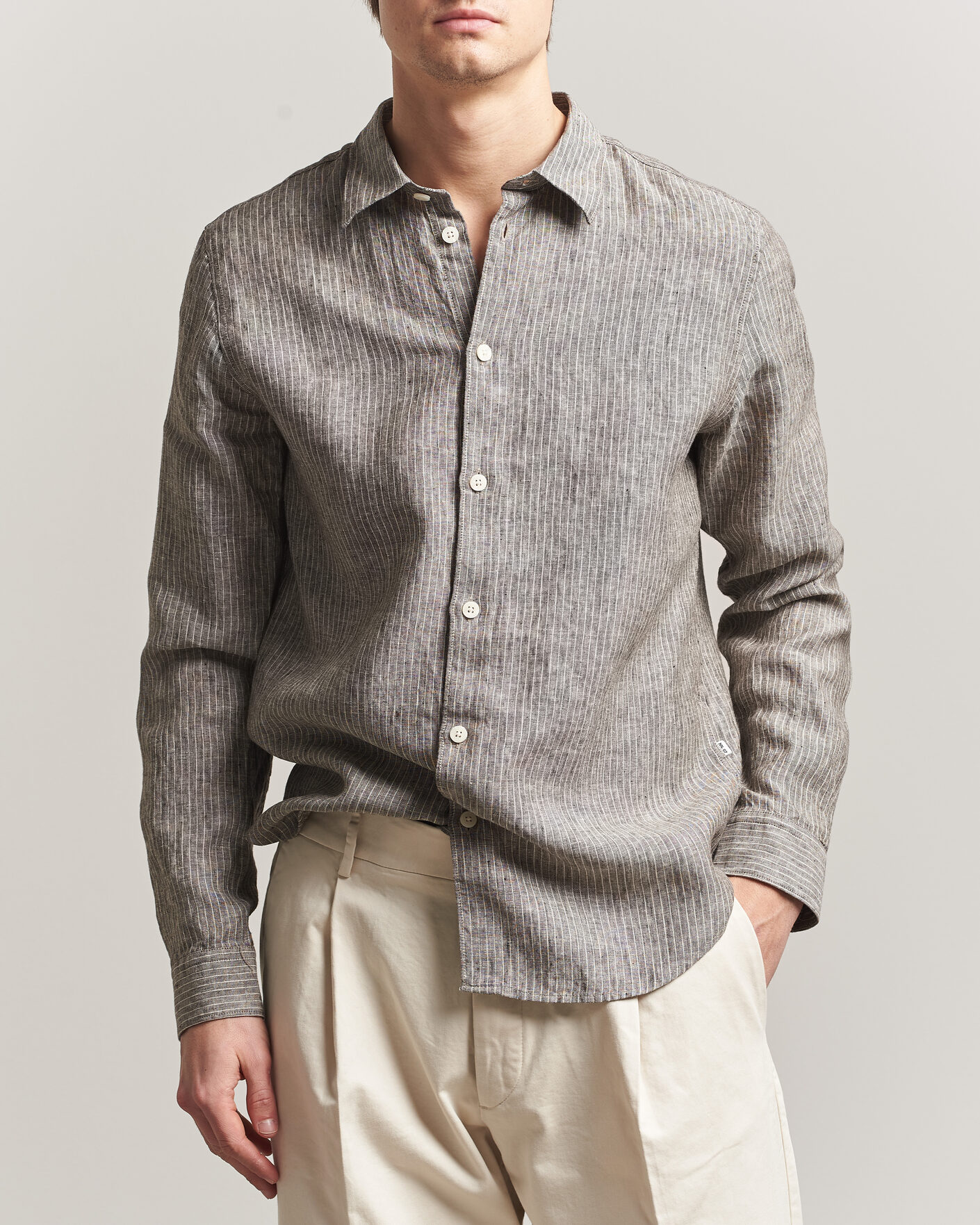 Uomini | Camicie | NN07 | Enzo Linen Shirt Clay Stripe