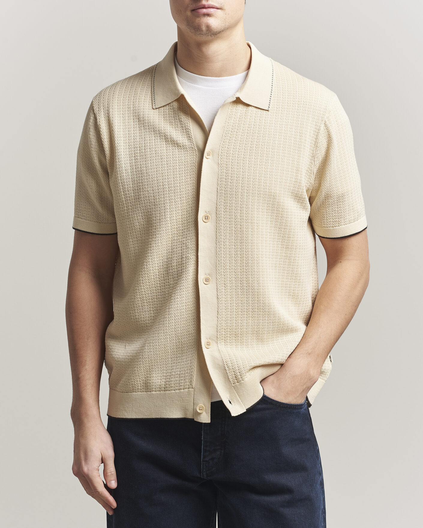 Uomini | Camicie | NN07 | Nalo Knitted Short Sleeve Shirt Ivory