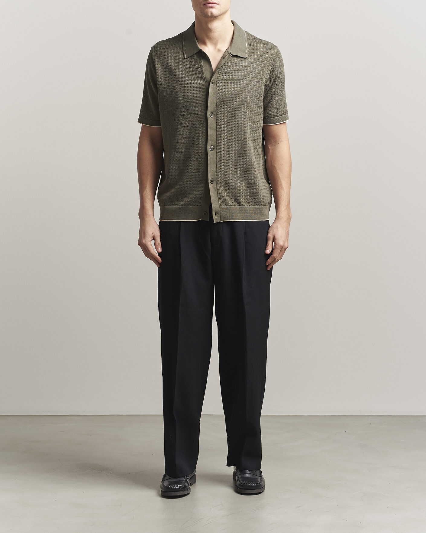 Uomini | Camicie | NN07 | Nalo Knitted Short Sleeve Shirt Capers Green