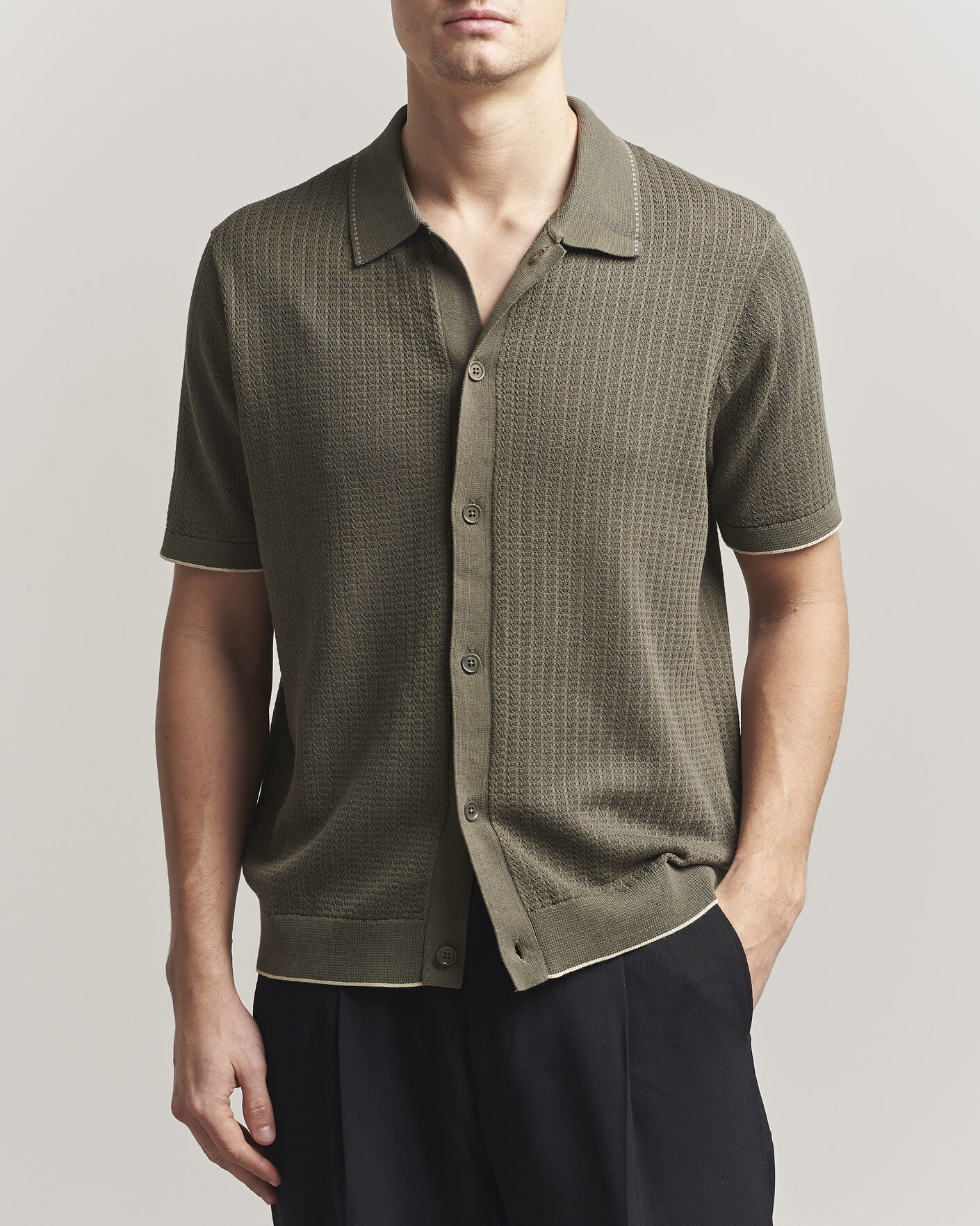 Uomini | Camicie | NN07 | Nalo Knitted Short Sleeve Shirt Capers Green