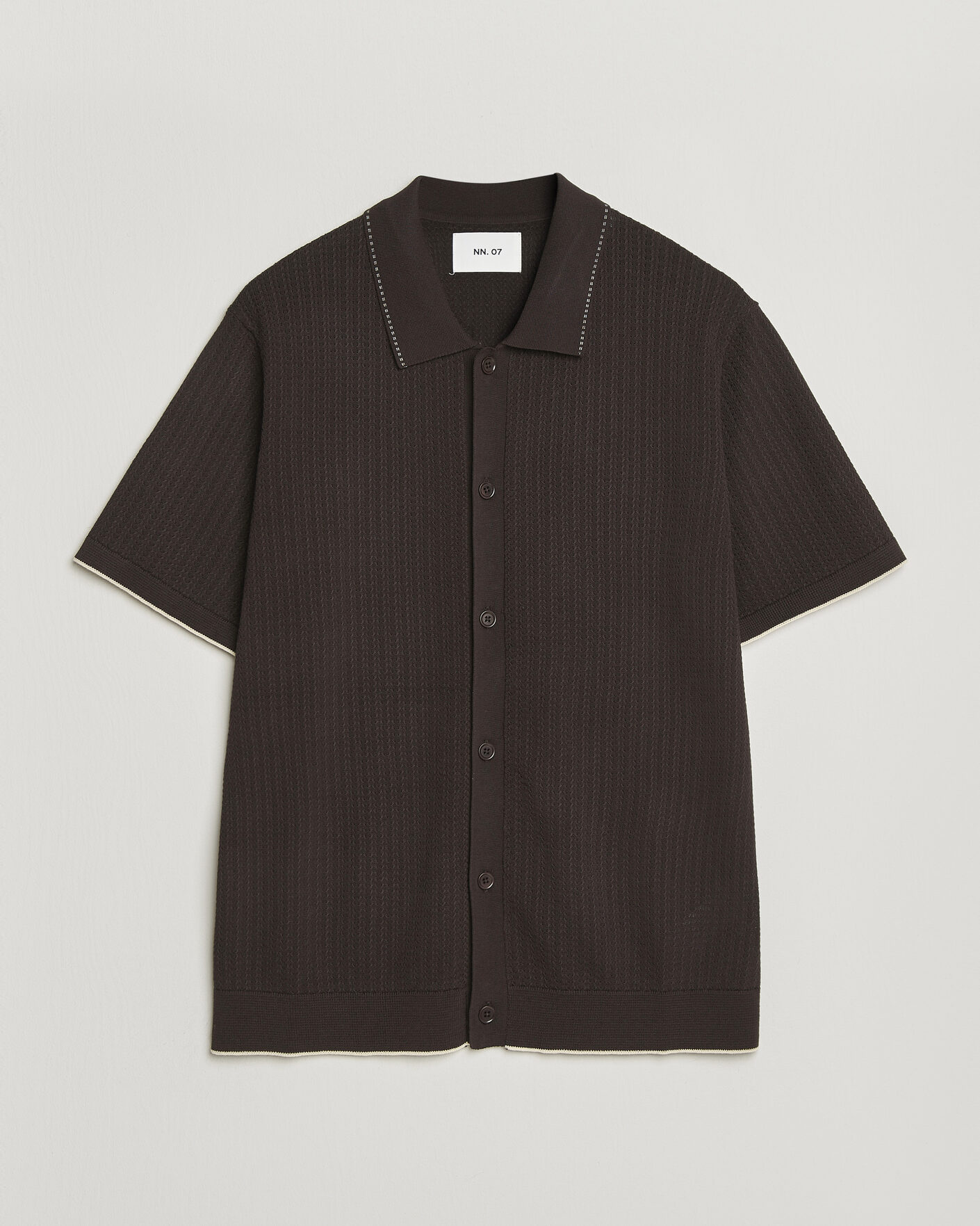 Uomini | Camicie | NN07 | Nalo Knitted Short Sleeve Shirt Deep Truffle