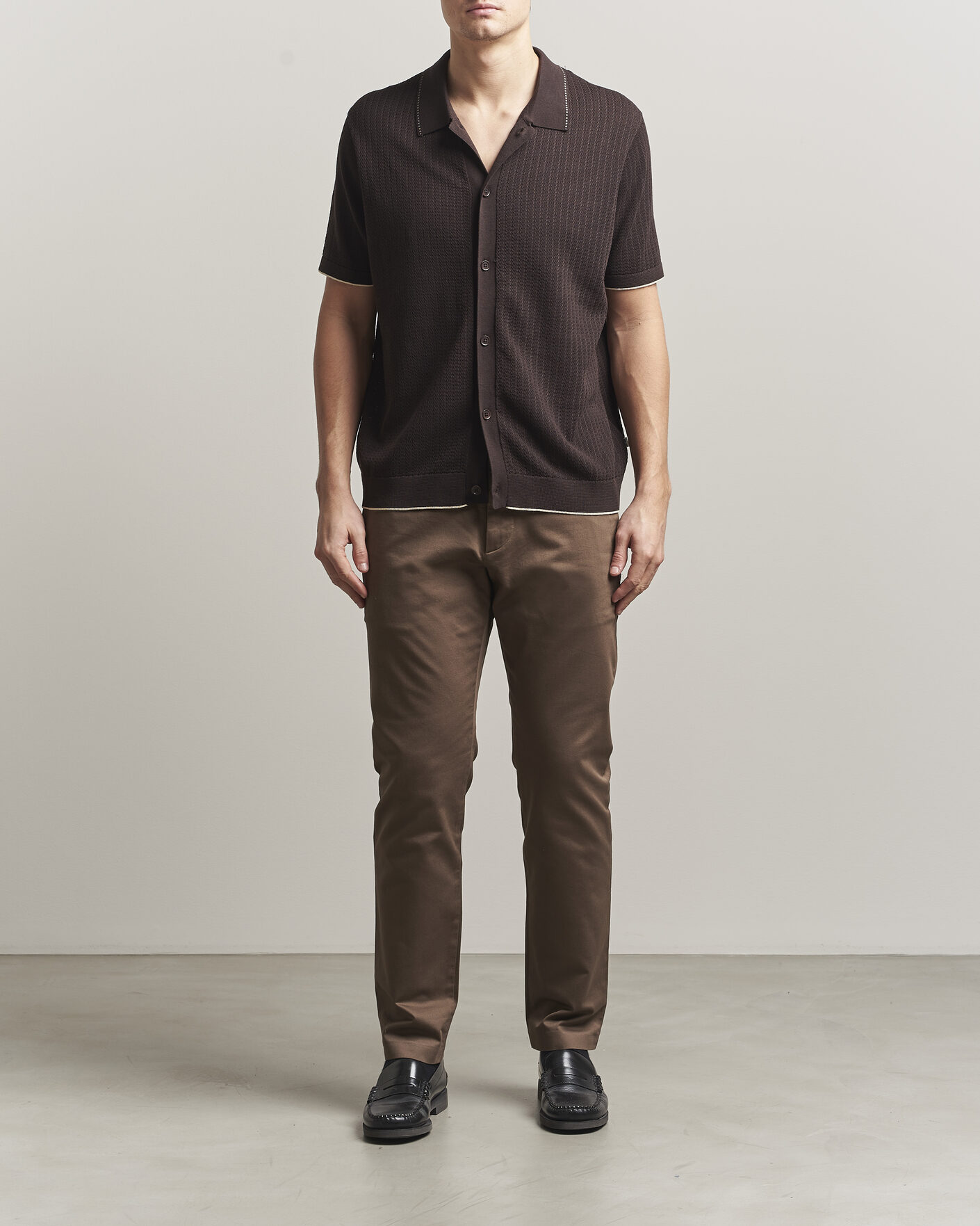 Uomini | Camicie | NN07 | Nalo Knitted Short Sleeve Shirt Deep Truffle