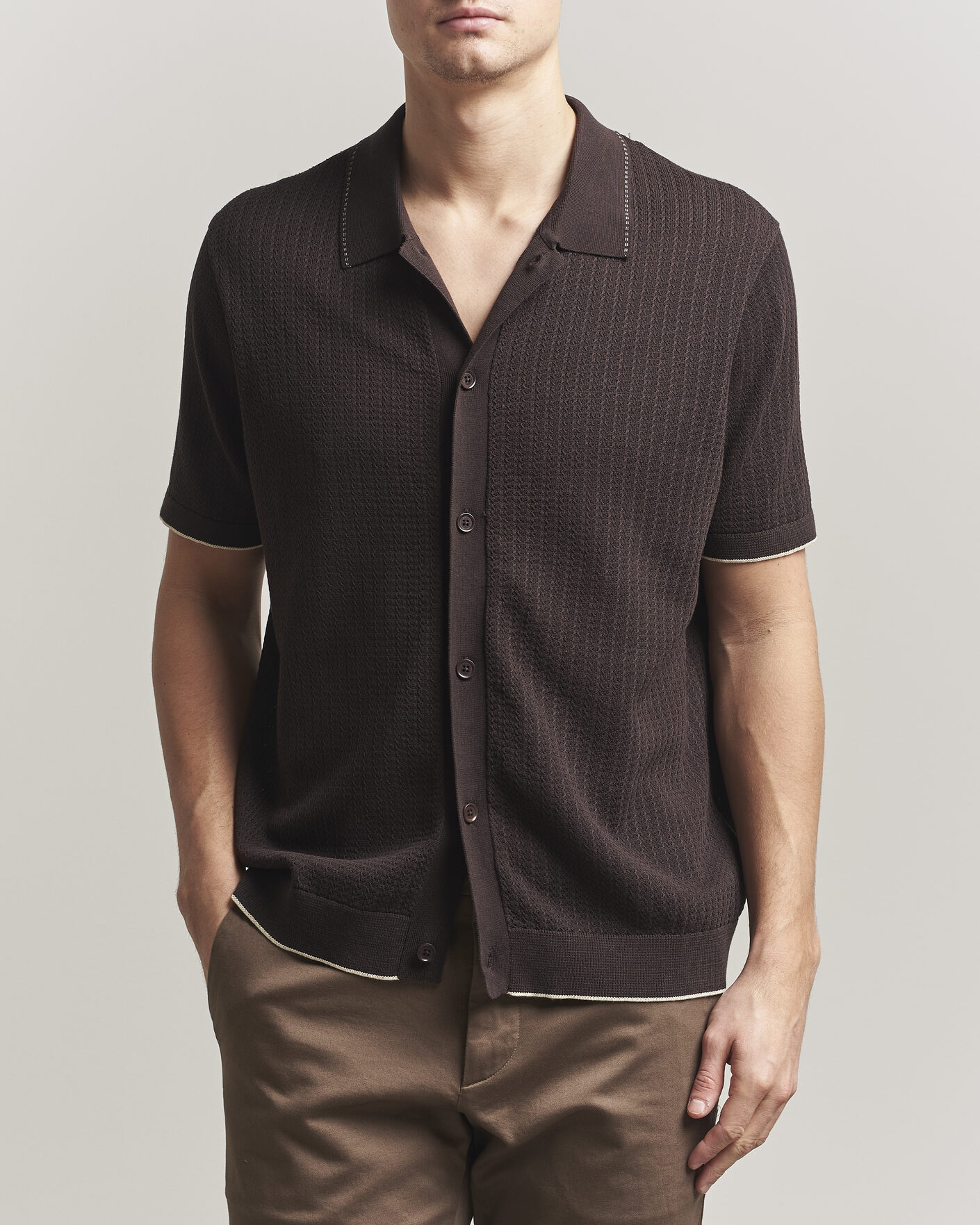 Uomini | Camicie | NN07 | Nalo Knitted Short Sleeve Shirt Deep Truffle