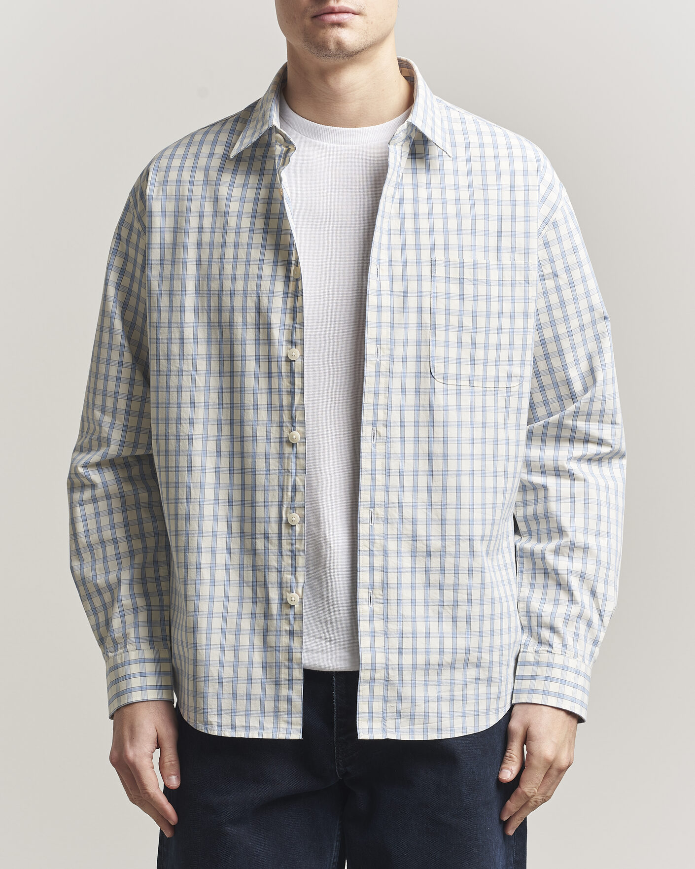 Uomini | Camicie | NN07 | Deon Brushed Cotton Shirt Ecru Check