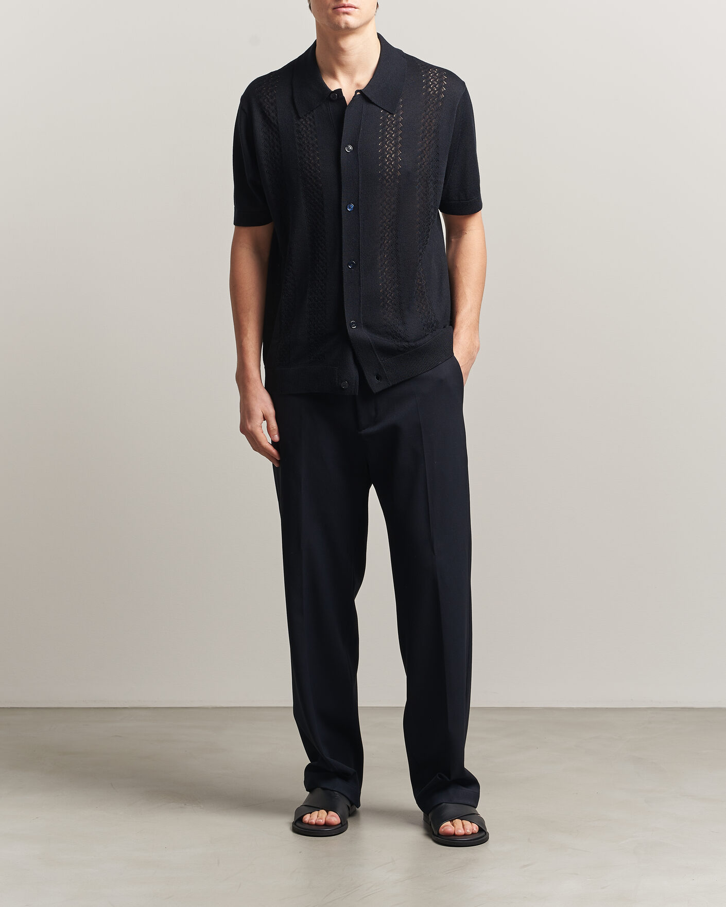 Uomini | Camicie | NN07 | Thor Knitted Short Sleeve Shirt Deep Navy