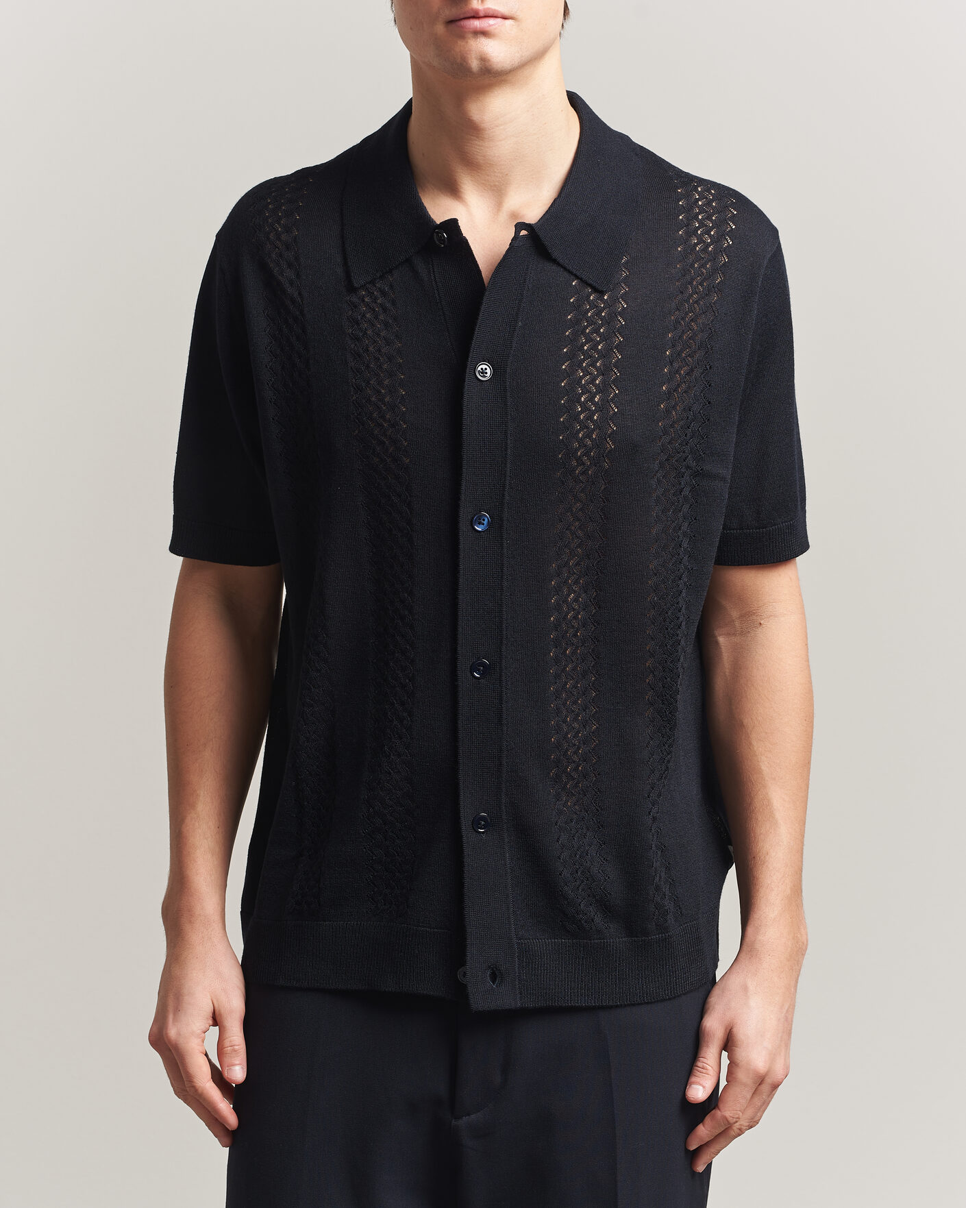 Uomini | Camicie | NN07 | Thor Knitted Short Sleeve Shirt Deep Navy