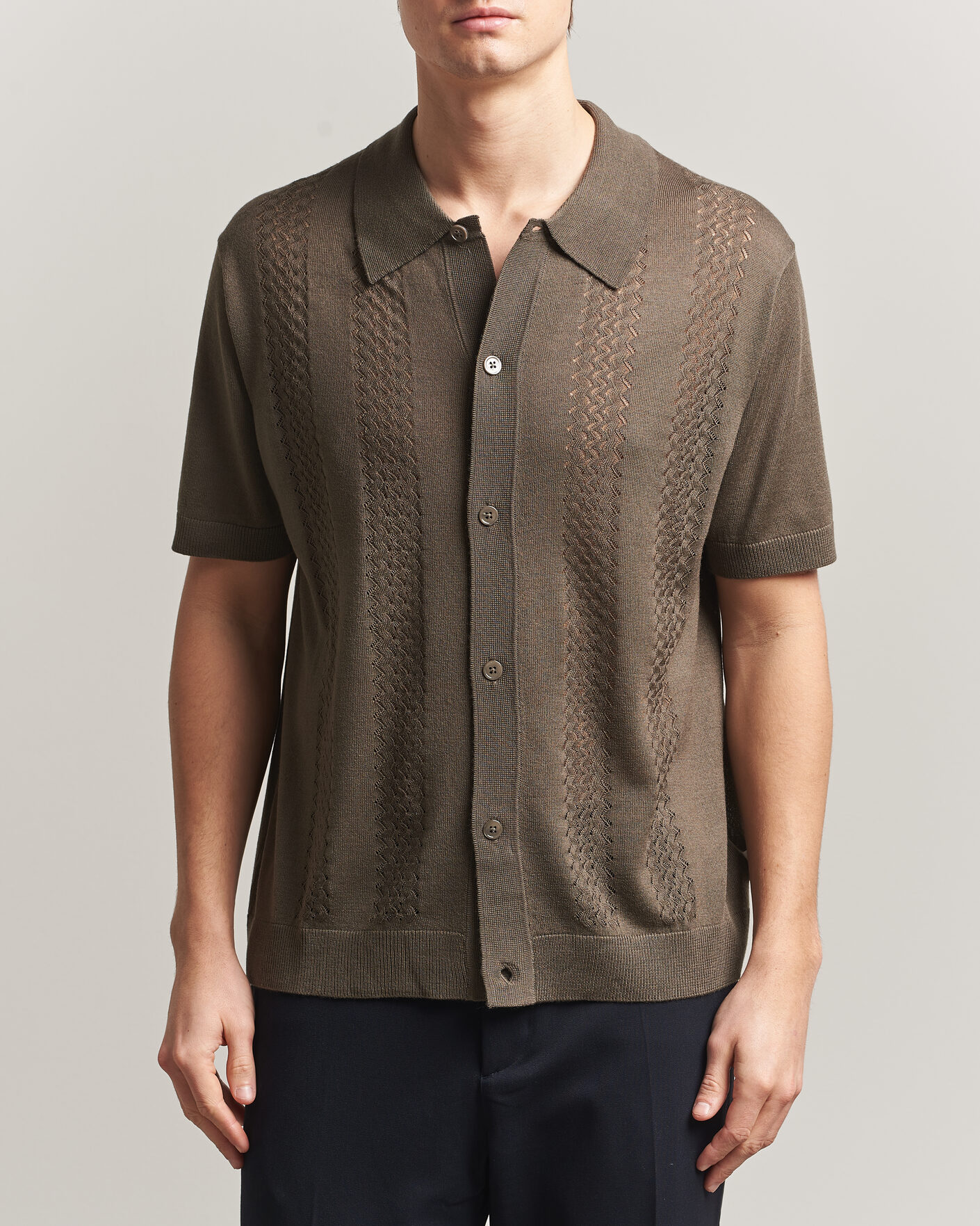 Uomini | Camicie | NN07 | Thor Knitted Short Sleeve Shirt Mable Husk