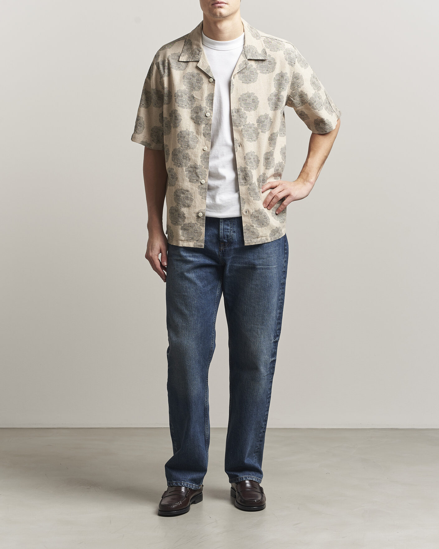 Uomini | Camicie | NN07 | Ole Printed Short Sleeve Shirt Oatmeal