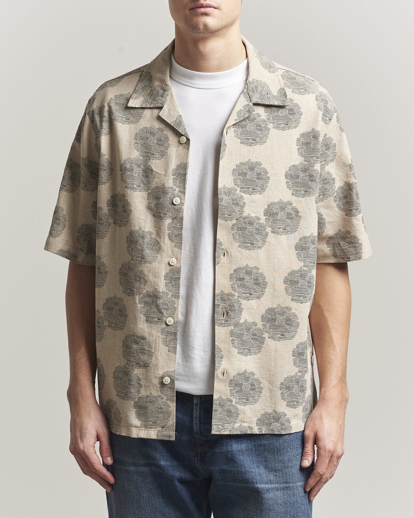 Uomini | Camicie | NN07 | Ole Printed Short Sleeve Shirt Oatmeal