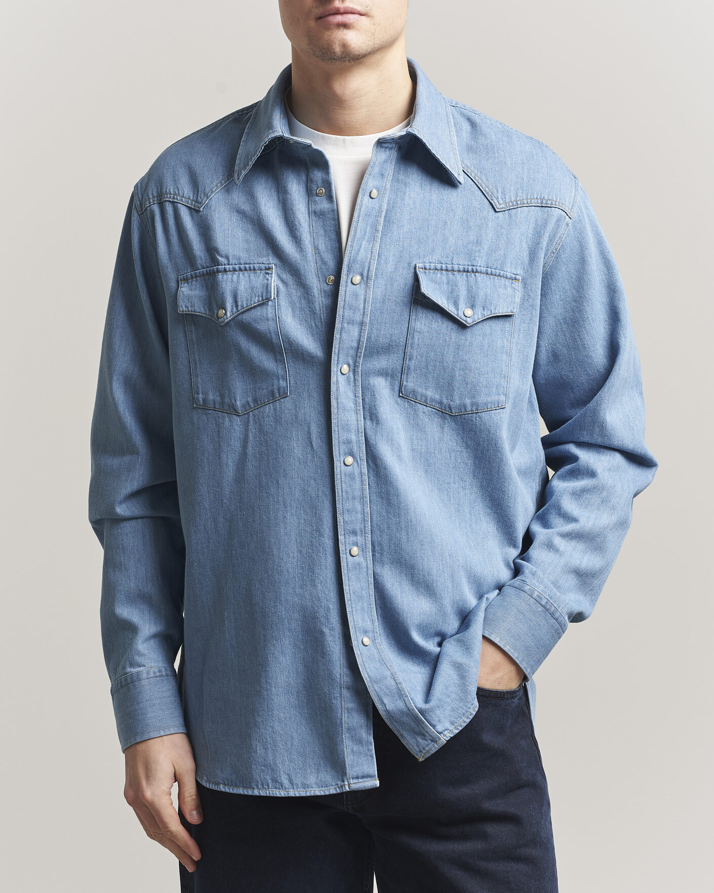 Uomini | Camicie | NN07 | Ricky Western Denim Shirt Light Indigo