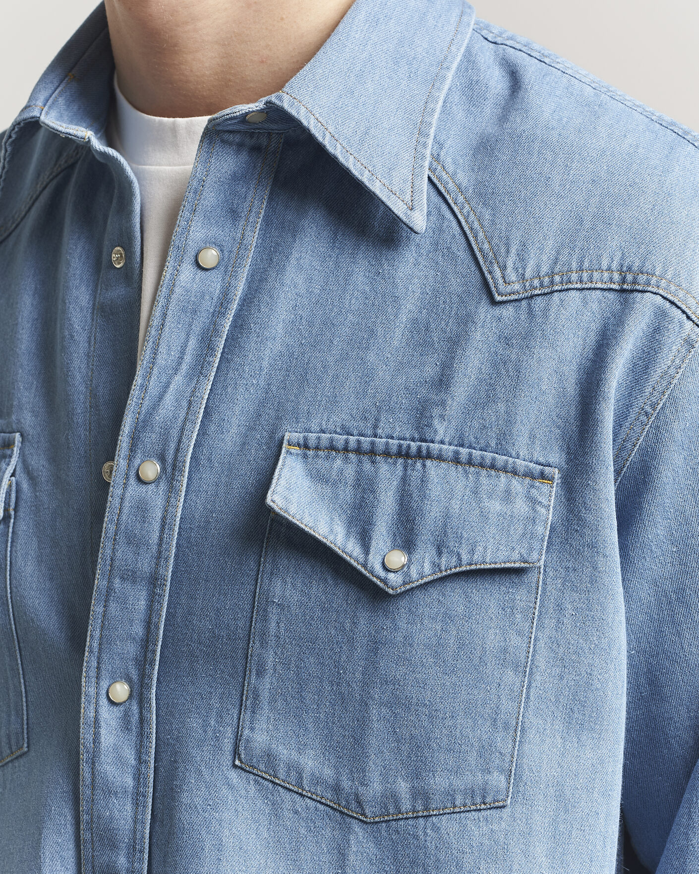Uomini | Camicie | NN07 | Ricky Western Denim Shirt Light Indigo