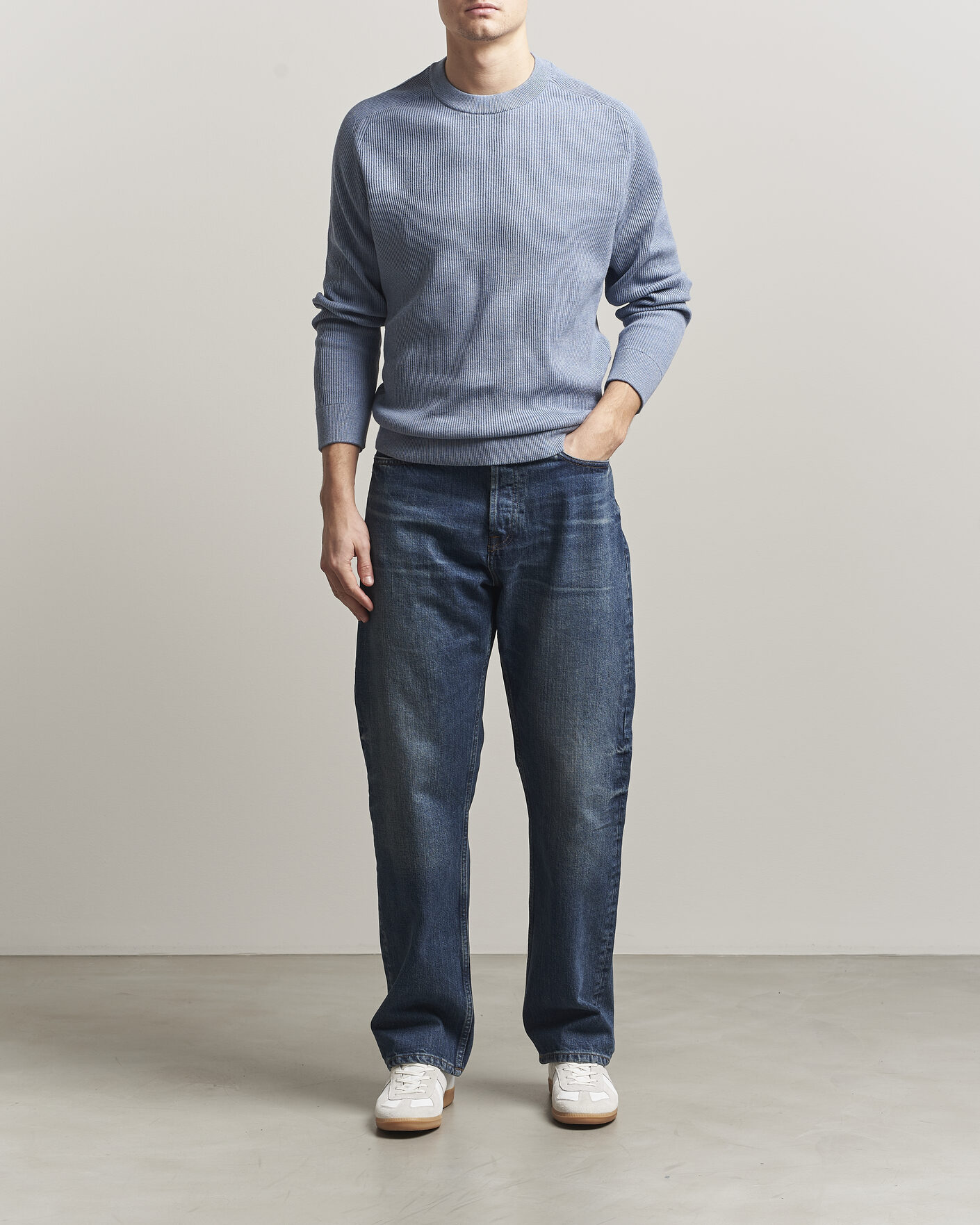 Uomini | Maglieria | NN07 | Kevin Cotton Knitted Sweater Stone Blue