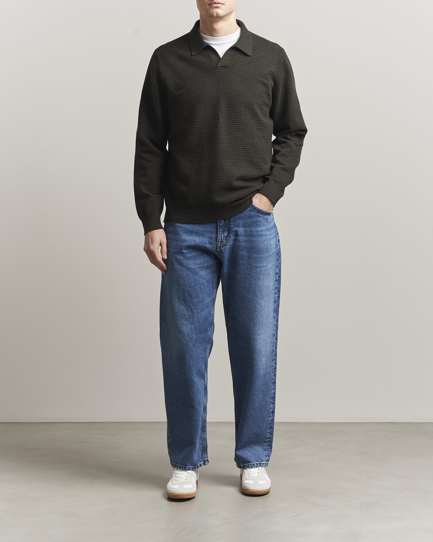 Uomini | Maglieria | NN07 | Paul Knitted Long Sleeve Polo Dark Army