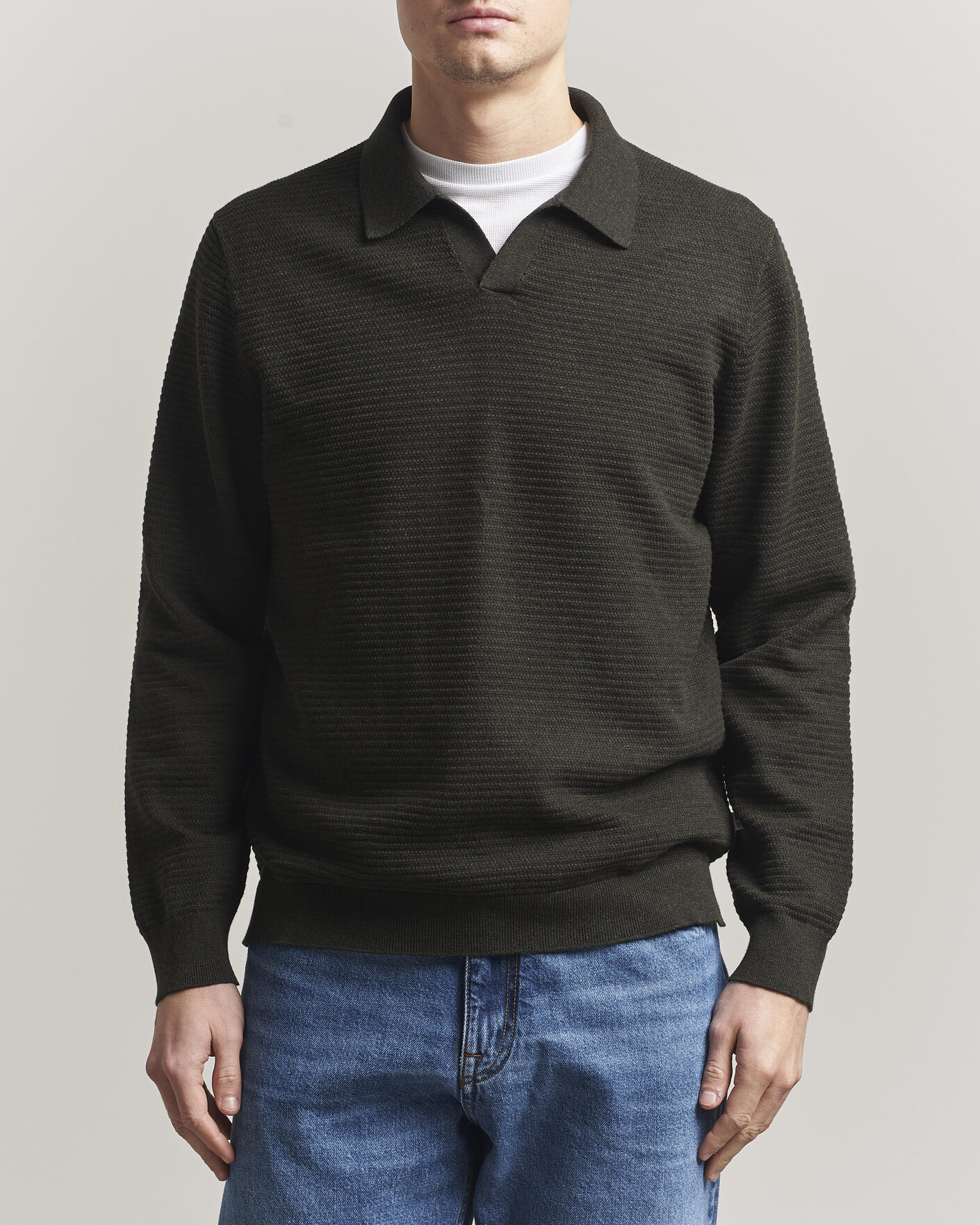 Uomini | Maglieria | NN07 | Paul Knitted Long Sleeve Polo Dark Army
