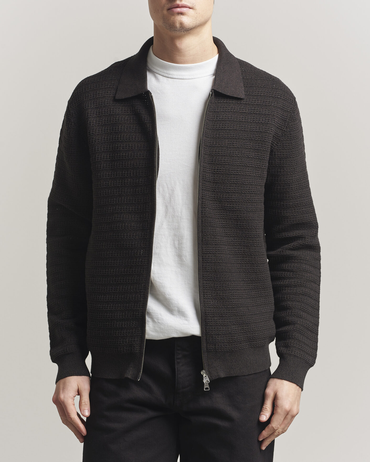 Uomini | Maglieria | NN07 | Gustav Knitted Full Zip Deep Truffle