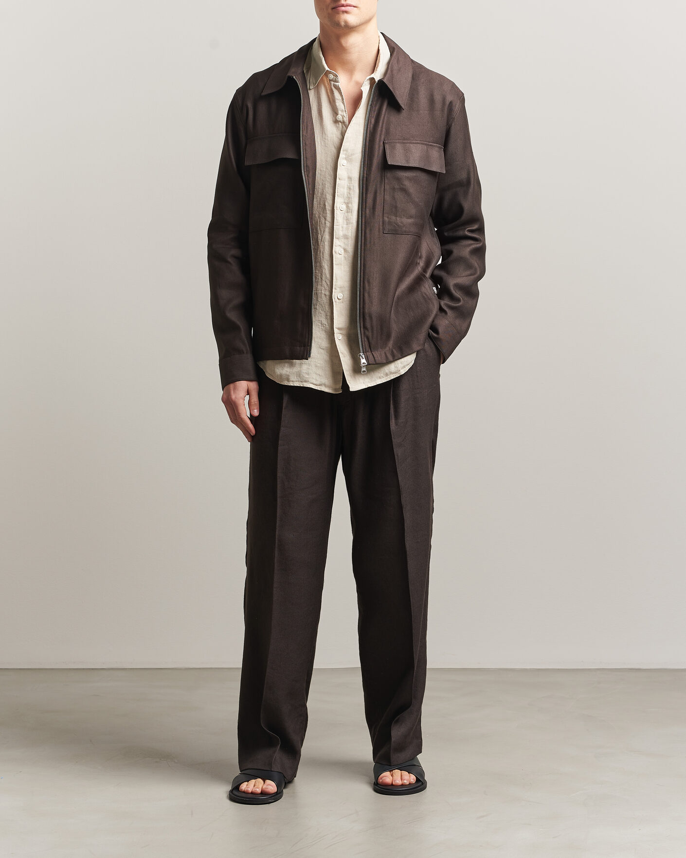 Uomini | Camicie | NN07 | Alban Linen/Viscose Overshirt Deep Truffle