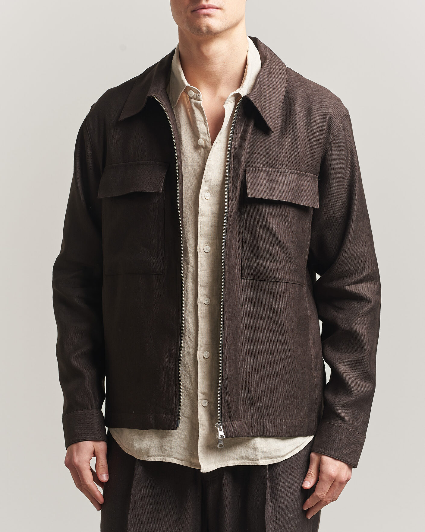 Uomini | Camicie | NN07 | Alban Linen/Viscose Overshirt Deep Truffle