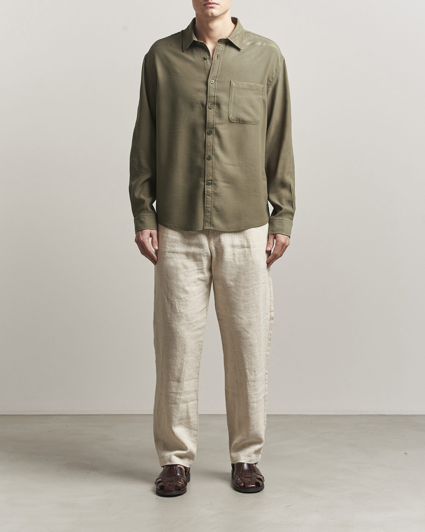 Uomini | Camicie | NN07 | Deon Tencel Shirt Capers Green