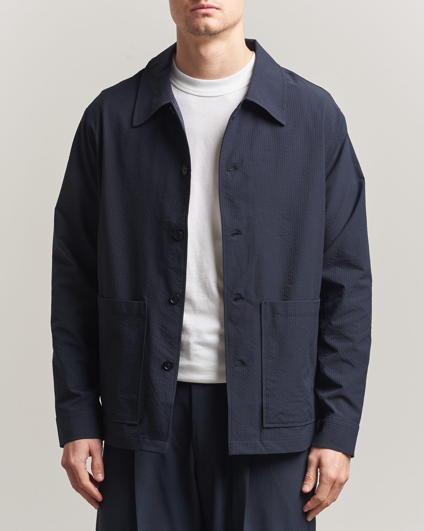 Uomini | Camicie | NN07 | Blaze Seersucker Overshirt Navy Blue