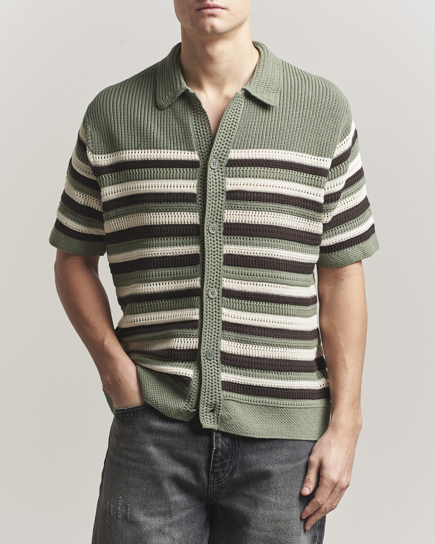 Uomini | Camicie | NN07 | Lars Knitted Short Sleeve Shirt Sea Spray Green