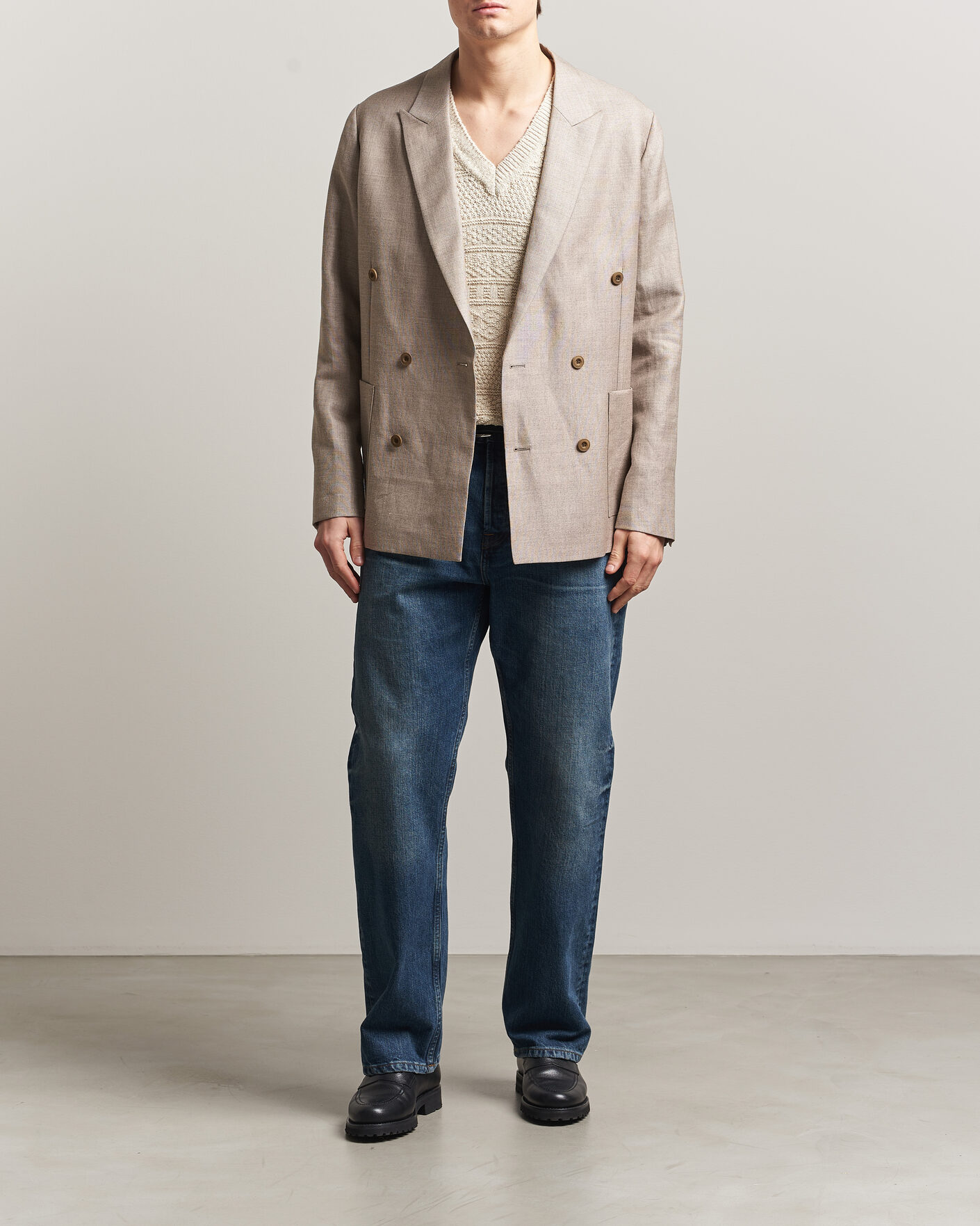 Uomini | Blazers | NN07 | Jordin Linen/Wool Double Breasted Blazer Khaki Melange
