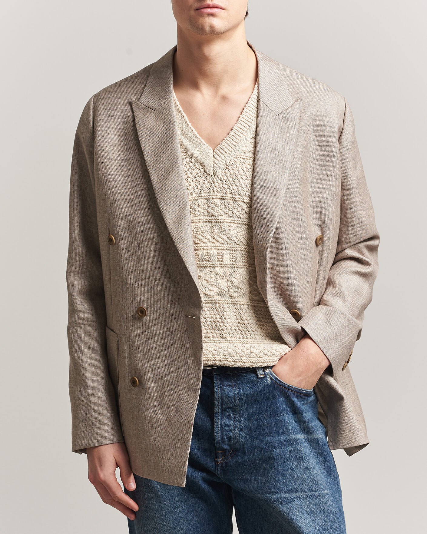 Uomini | Blazers | NN07 | Jordin Linen/Wool Double Breasted Blazer Khaki Melange