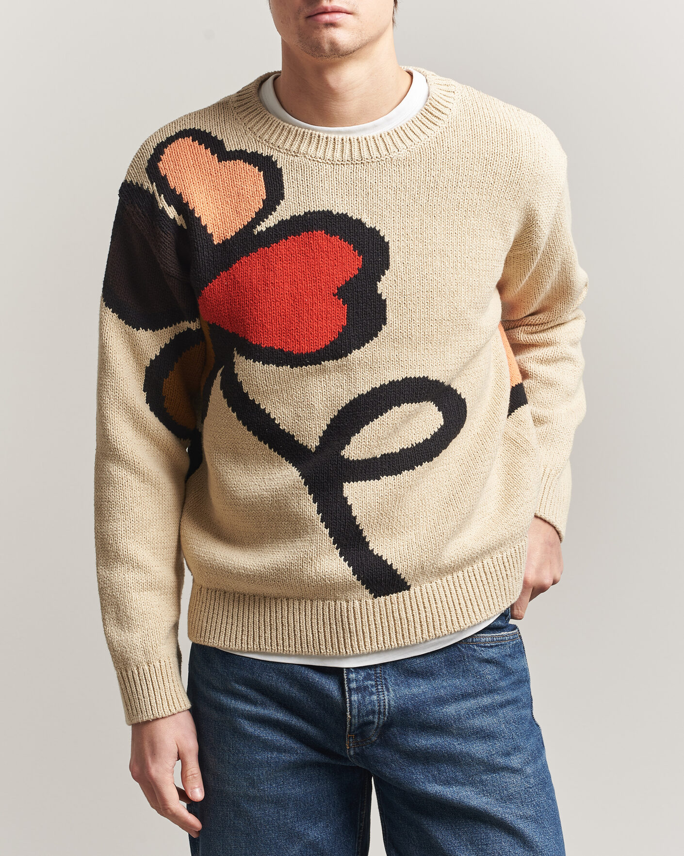 Uomini | Maglieria | NN07 | Todd Printed Flower Sweater Ecru Multi