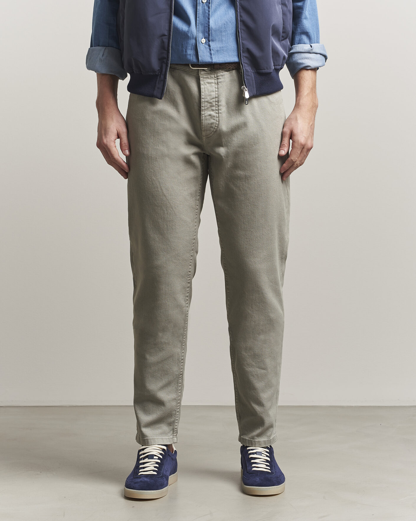 Uomini | Pantaloni | Brunello Cucinelli | Traditional Fit Bull Denim Pants Olive