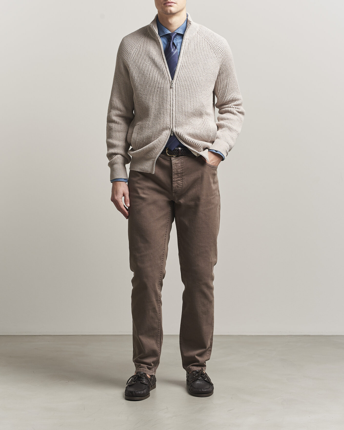 Uomini | Maglieria | Brunello Cucinelli | Heavy Cotton Rib Zip Cardigan Beige