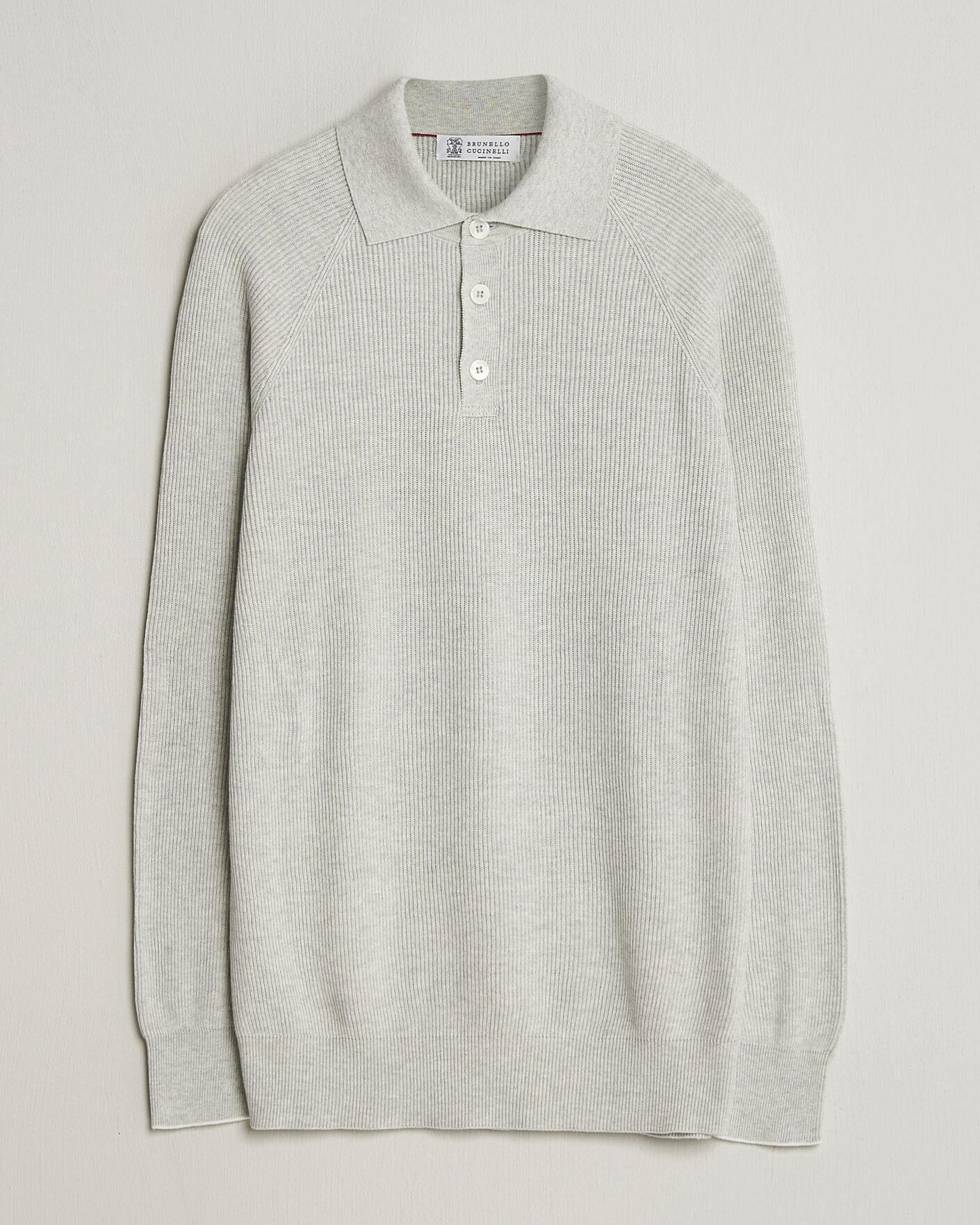 Uomini | Maglieria | Brunello Cucinelli | Cotton Rib Knitted Long Sleeve Polo Light Grey